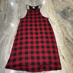 Silvergate Women's Medium Halter Mini Dress Red Black Plaid Check Grunge Emo Y2K